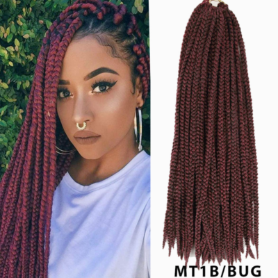 Ombre Red Burgundy Box Braids 3X Twist Hair Extensions Long Synthetic for  Women