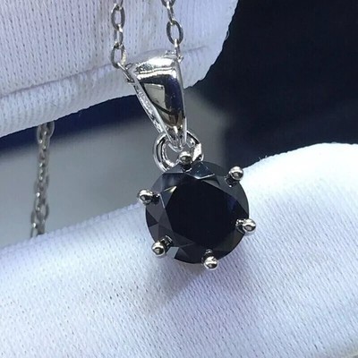 2Ct Round Lab Created Black Diamond Pendant 14K White Gold Plated
