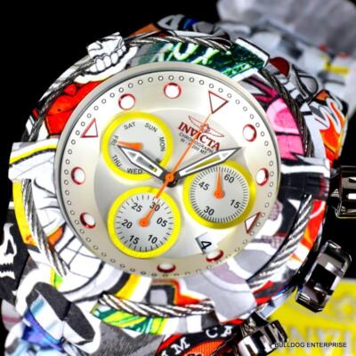 Pre-owned Invicta Bolt Zeus Hydroplated Bracelet Graffiti White Chronograph 52mm Watch