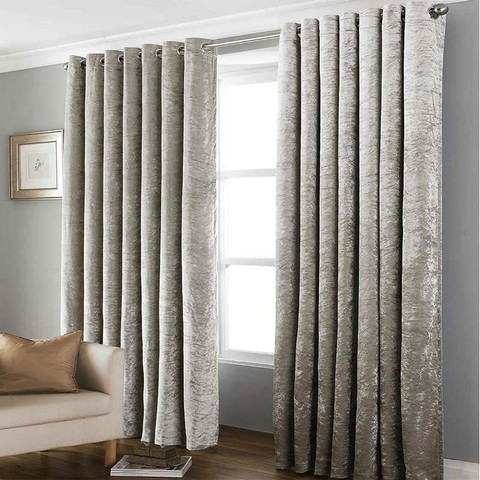 Natural Gold Crushed Velvet Design Lined Eyelet Blackout Curtains