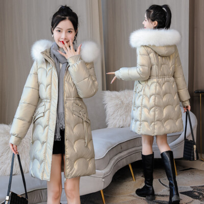 Women Quilted Parka Winter Warm Long Puffer Fur Trim Coat Ladies Hooded Jacket