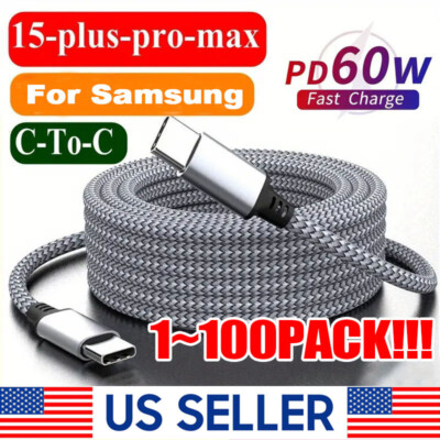 60W USB-C to USB-C Cable Fast Charger lot PD Nylon Cord For iPhone 15 Samsung