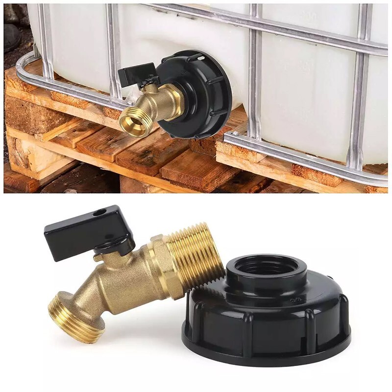 275-330 Gallon IBC Tote Tank Adapter 2" Brass Coarse Thread Hose Faucet Valve