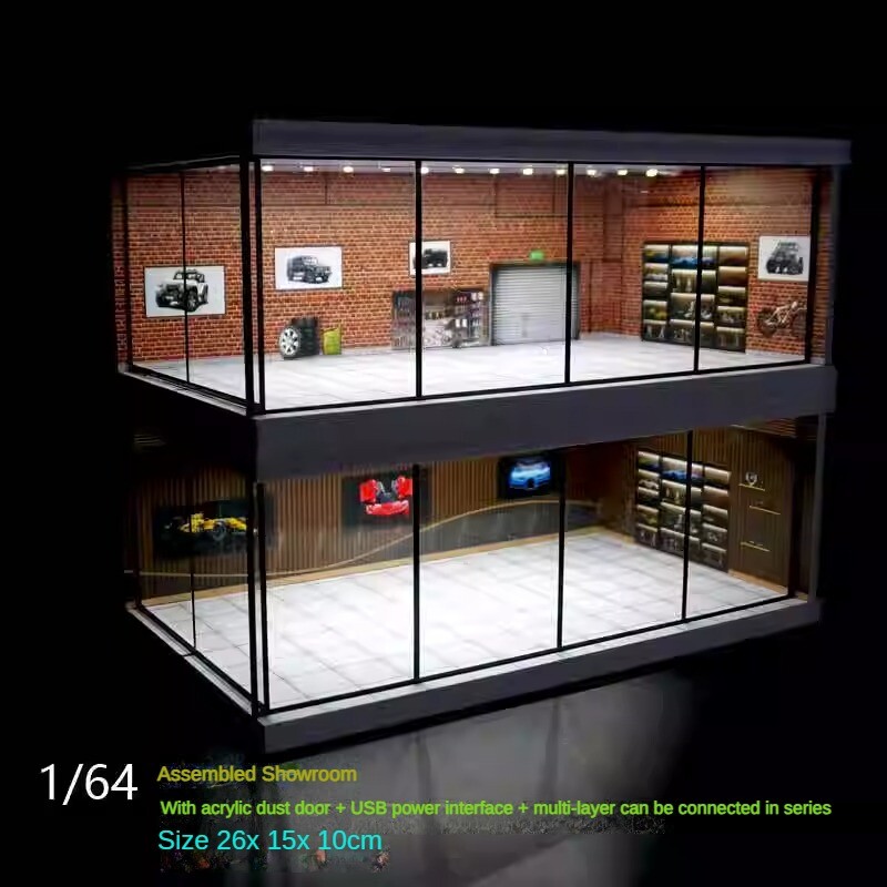 1/64 Diorama Car Garage Model LED Lighting City Car Showroom