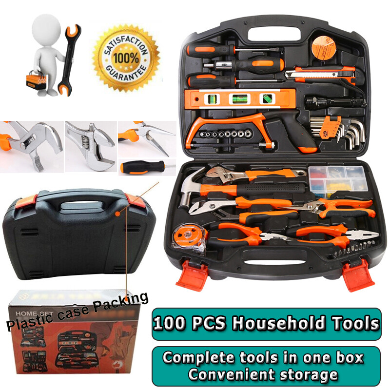 Tool Kit Set 100 PCS Garden Home Tools General Household Repair Tool Kit Box