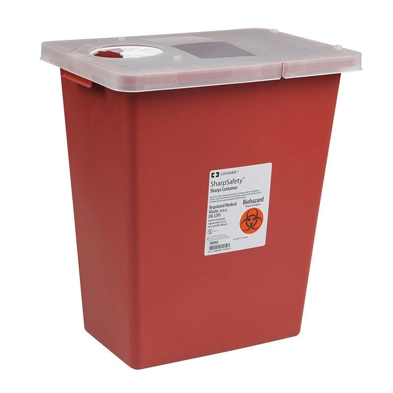 8 Gallon Red SharpSafety Sharps Container - Case 10 - Hinged Lid Covidien 8980 