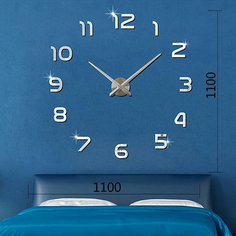 Wanduhr Uhr 3D Wandtattoo Deko Design Spiegel Edelstahl Wand Uhr Groß