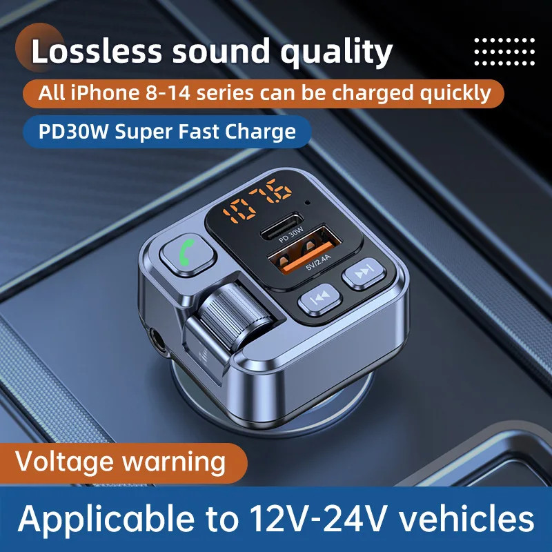 Car FM Transmiter Bluetooth Receiver USB U Disk Read PD30W Fast Charging Car Mob