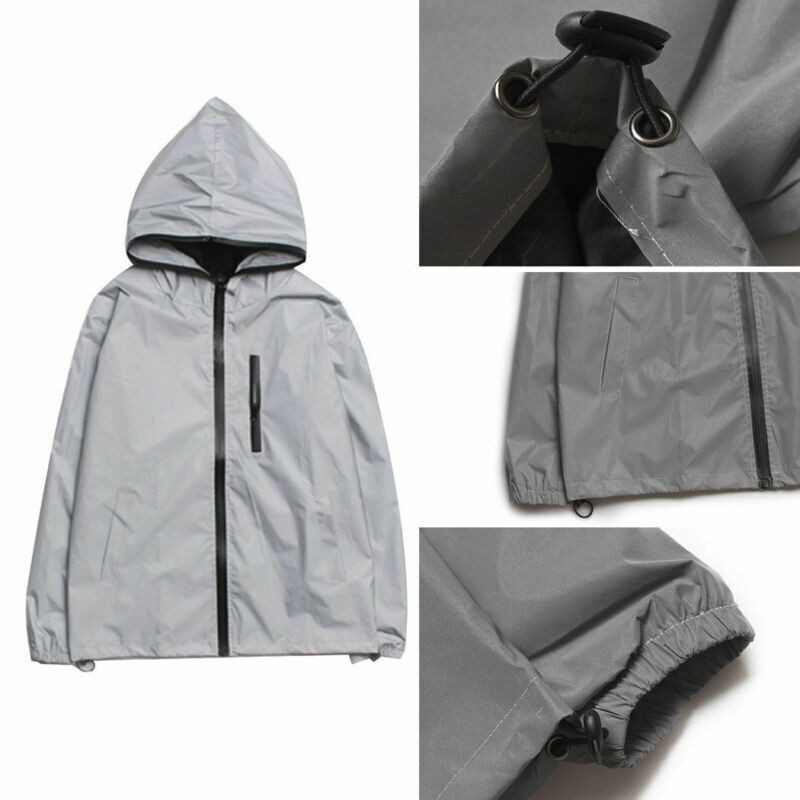 Men's  3M Reflective Jacket Waterproof Cycling Motorcycle Night Safe Coat Hoodie