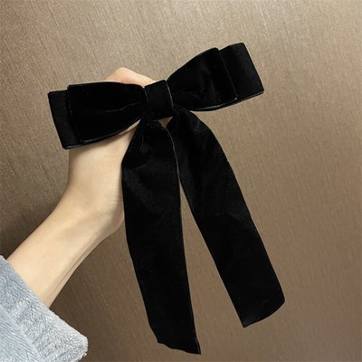 Vintage Velvet Bow Hairpins Barrettes For Women Girls Wedding Long Ribbon Kor-jz
