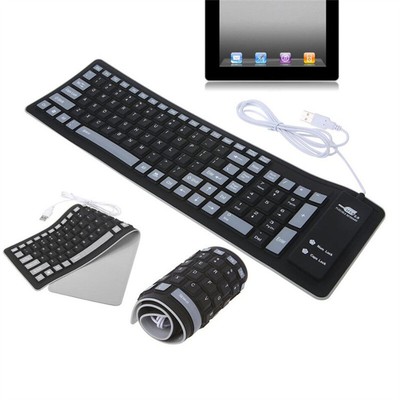 Wired Keyboard Foldable Silicone USB Flexible Waterproof Slim For PC