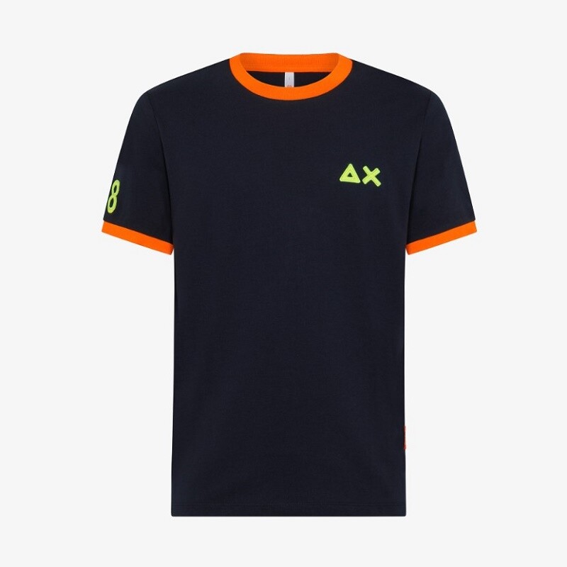 

Мужская футболка Sun68 темно-синяя T33122 с логотипом Fluo Sun 68, Navy blue