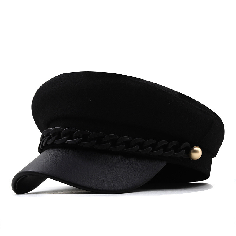 Femme Capitaine Chapeau Marin avec Chaîne Style Armée Plat Casquette Driver Pare