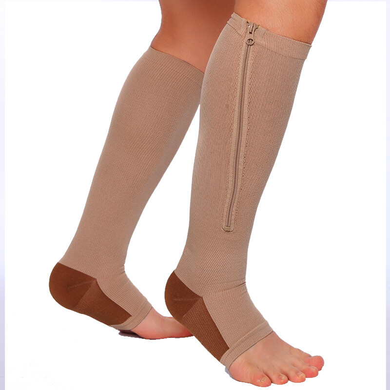 Copper Zipper Compression Socks Support Graduated Stockings Men Women 20-30mmHg