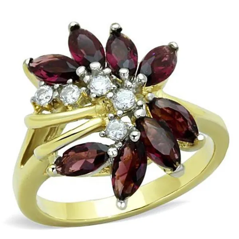 Alamode TK1565-10 Women Two-Tone IP Gold Stainless Steel Ring with Synthetic in Amethyst - Size 10