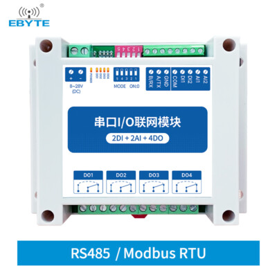 EBYTE ModBus RTU Serial IO Module Interface 2DI+2AI+4DO 8 Digital Outputs Rail