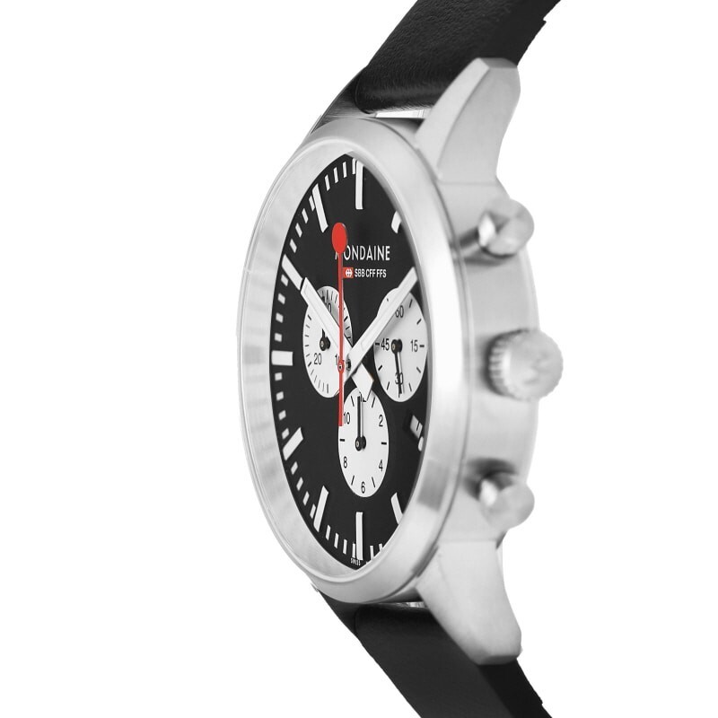 MONDAINE GENUINE MONDAINE QUARTZ WATCH MENS 41MM 5ATM LEATHER BAND CHRONOGRAPH SWISS MADE