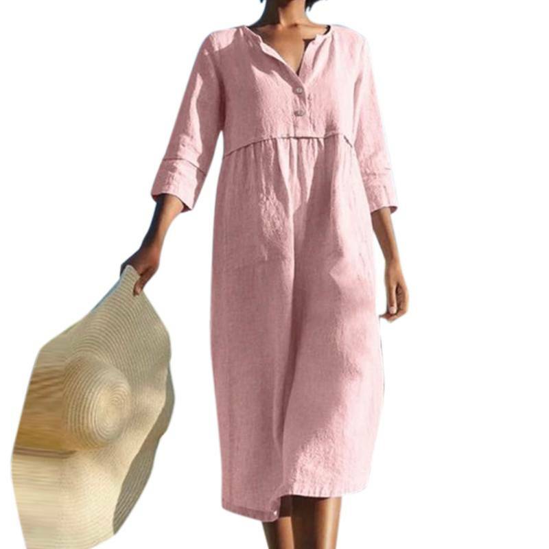 Damen Kaftan Midikleid Sommerkleid Strandkleid Baggy Kleider Freizeit Shirtkleid