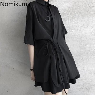 Harajuku Black Blouses Women Japanese Summer Shirts Oversized Y2k Tops