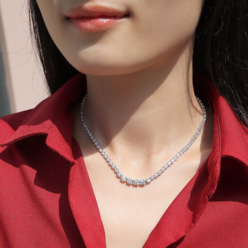 D Color VVS1 Lab Created Moissanite Tennis Chain Necklace S925 Sterling Silver