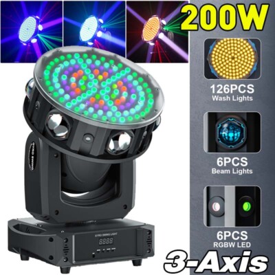 LED 3-Axis Moving Head Light 200W RGBW Beam Laser Stage Lighting DJ Disco DMX US