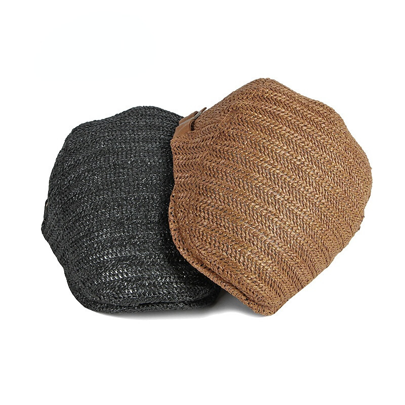 Men Beret Weaving Hat Woven Braided Cap Newsboy Cabbie Driving Casual Breathable