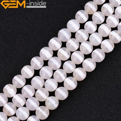 Assorted Tibet Fire Agate Colorful Line Dzi Faceted Beads Jewely Making 15”