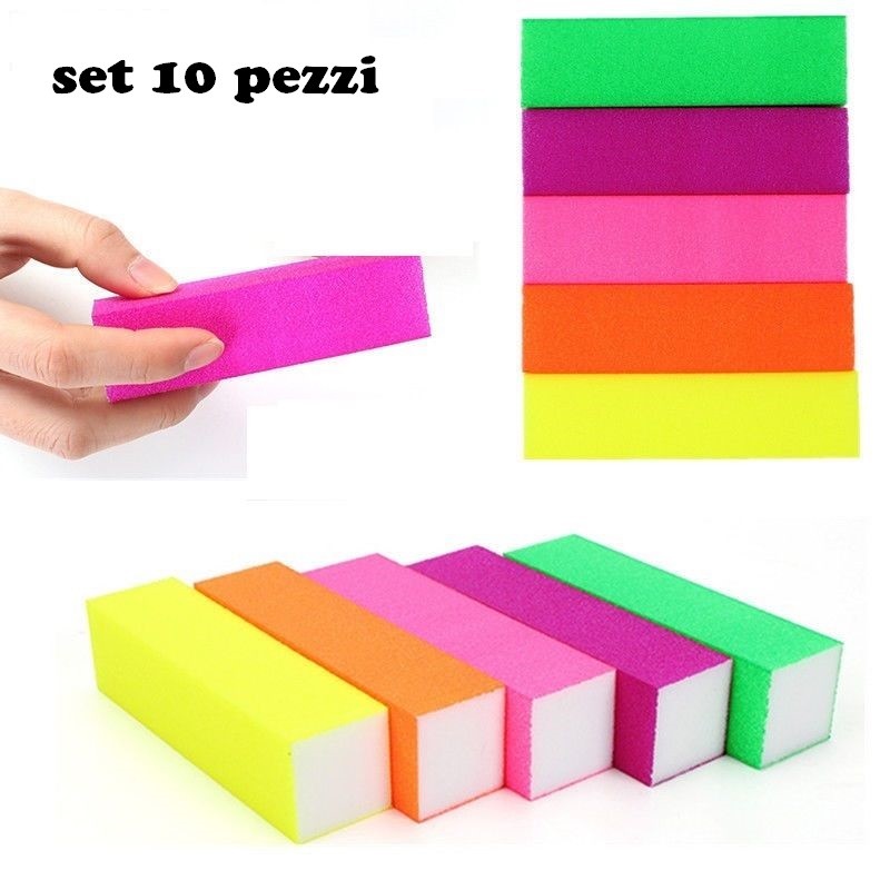 Set 10 Pezzi Buffer Fluorescente Mattoncino Lima Unghie Ricostruzione Nails dfh