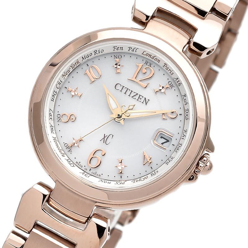 Pre-owned Citizen Xc Happy Flight Ec1037-51a Eco-drive Radio Solar Watch Sakura Gold Women