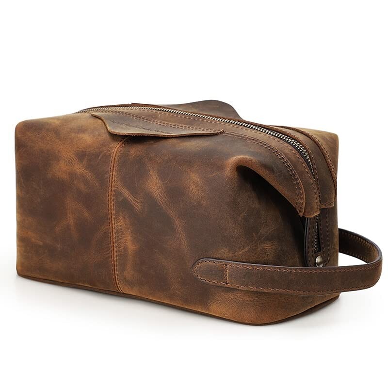 Unisex Genuine Leather Travel Toiletry, Cosmetic, Makeup Bag Pack of 1 Pcs