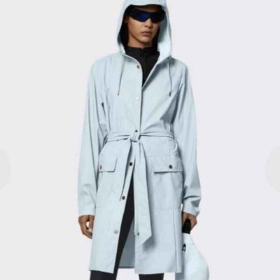 Rains Curve Jacket Belt Waist Sky (Pale Blue) Hood Size Small NWT