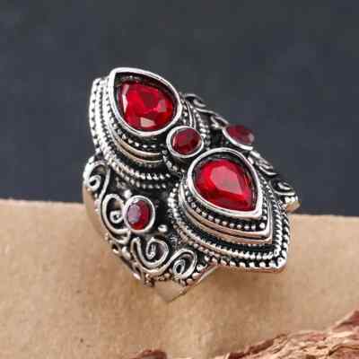 Huge Elegant 925 Sterling Silver Red Garnet Wedding Engagement Ring Size 8.5