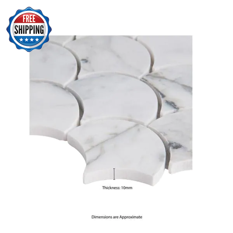Calacatta Blanco Scallop 12.8 In. X 10.43 In. X 10 Mm Polished Marble Mosaic Til