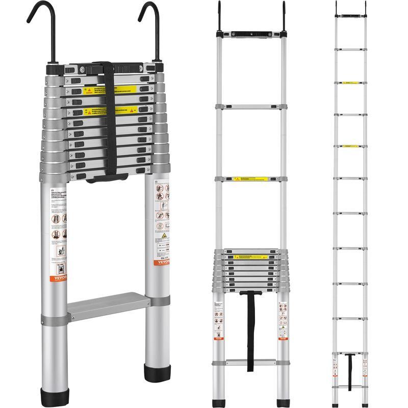 Telescoping Ladder, 15 FT Aluminum One-button Retraction Collapsible Exten