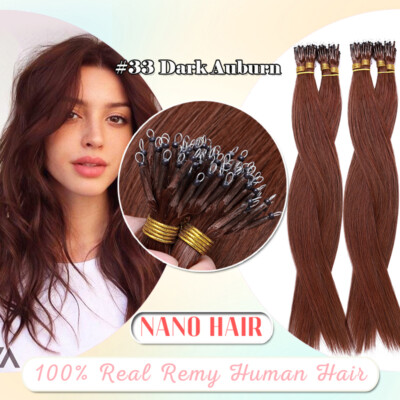 200PCS THICK 100% Remy Human Hair Extensions Micro Loop Nano Ring Bead Lowlights