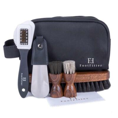 5 Piece FootFitter Travel Shoe Care Kit Premium Horsehair Shoe Shine Brushes
