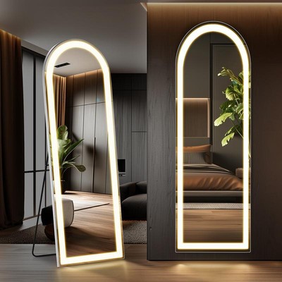 LED Lighted Floor Mirror with 3 Color Lighting, Wall Mounted, Durable Glass with