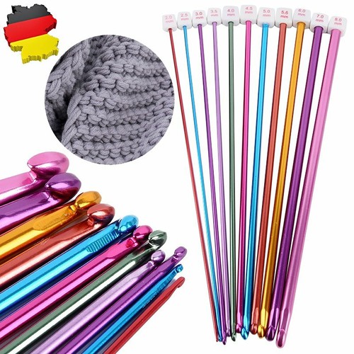 11er Aluminum Häkelnadel Tunesische Stricknadel 27cm lang Nadeln Set Mehrfarbig