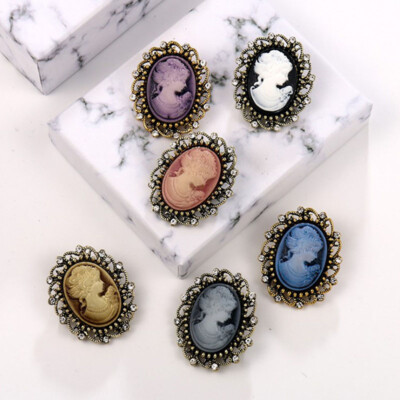 Vintage Gothic Style Head Statue Cameo Brooch Rhinestone Brooch for Wo-ca