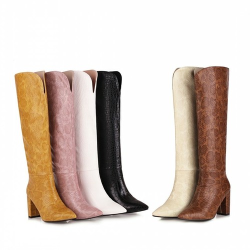 Europe Women's Snakeskin Print Block Heel Pointy Toe Knee High Boots 46/47/48 L | eBay