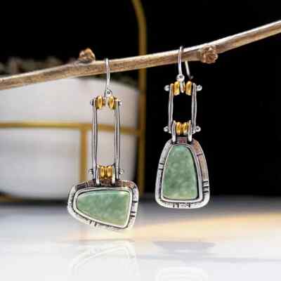 Chic Boho Green Zircon Inlay Silver Tone 1.75'' French Wire Dangle Earrings