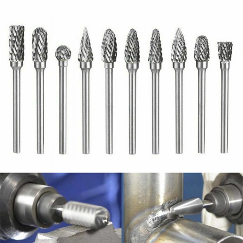 10pcs 1/8" Tungsten Carbide Burr Rotary Drill Bits Tools Cutter Files Set Shank