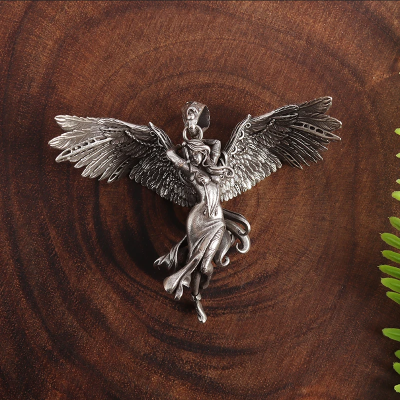 Ecstasy Angel Jewelry Vintage Silver Sexy Goddess Standing Pendant Necklace