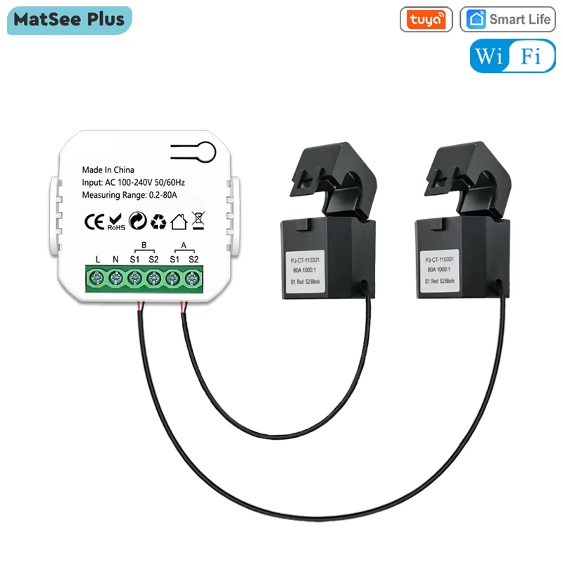 Tuya Smart 2 Way WiFi Energy Meter Bidirection 1/2 Channel with Clamp App Monito
