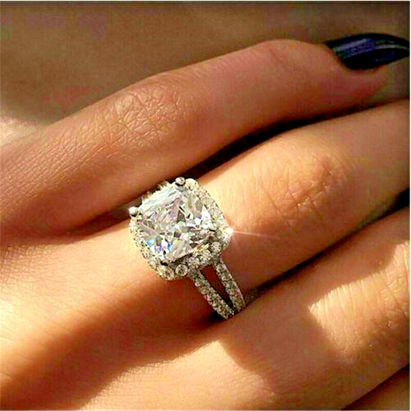 2.45Ct Cushion Diamond Lab Created Engagement Halo Ring 14K White Gold Plated