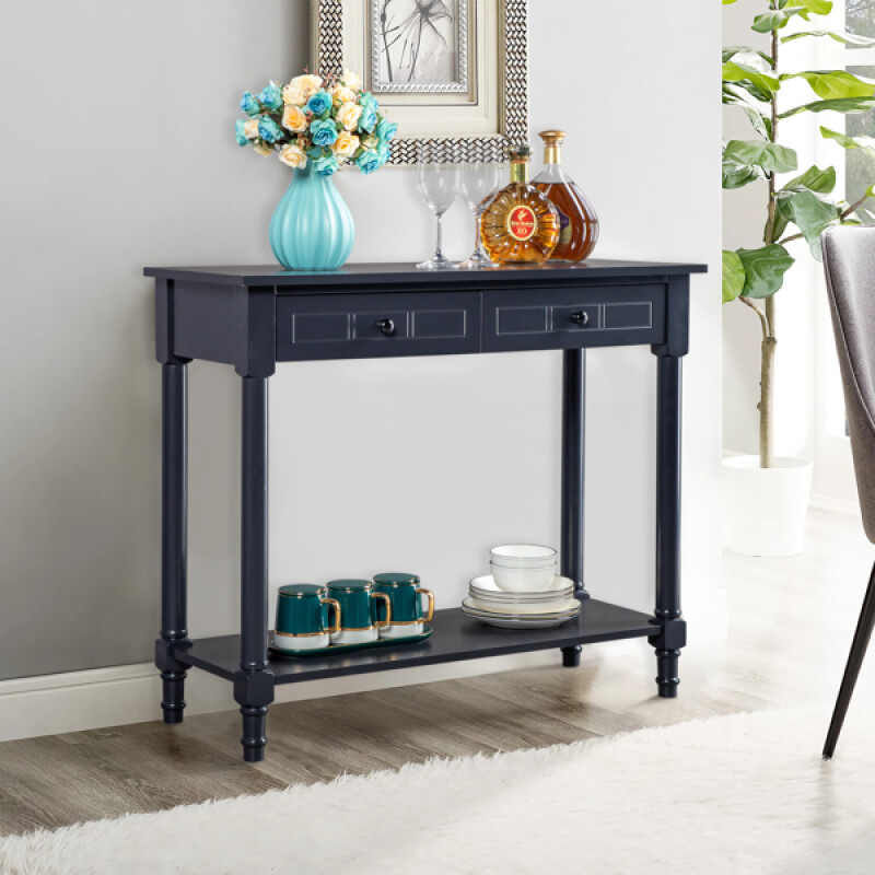 2-Tier Console Table with 2 Drawers Storage Shelves, Console