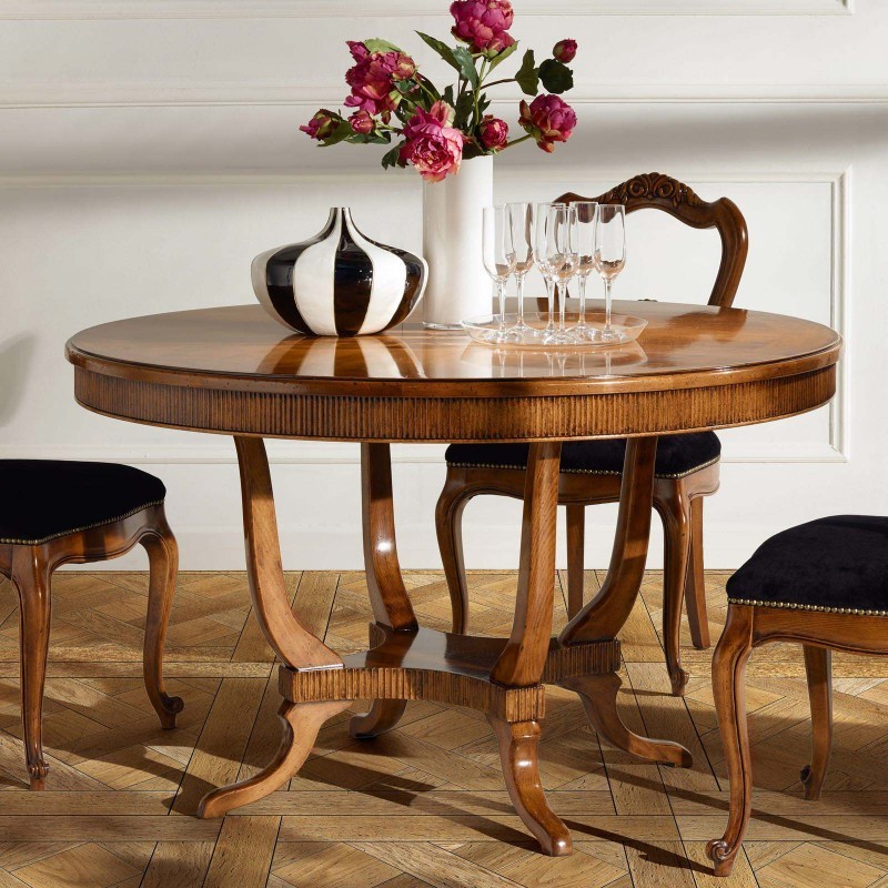 TAVOLO IN LEGNO ROTONDO STILE INGLESE INTARSIATO