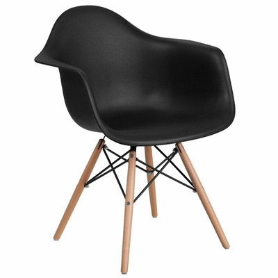 Flash Furniture Alonza Series Plastic Chair With Wood Base In Black