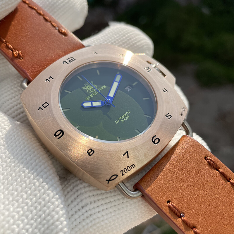 Pre-owned Steeldive Mens Diver Watches Bronze Men Automatic Watch 20bar Square Luminous
