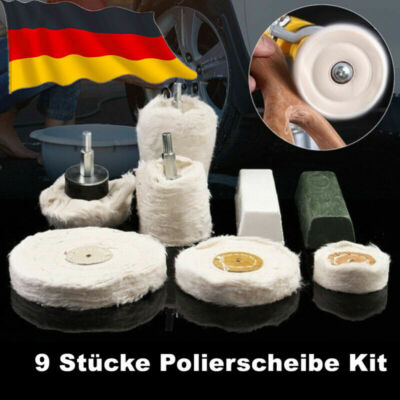 9tlg Polierscheibe mit Polierpaste Politur Polierköpfe Felgen Chrom Polierset DE